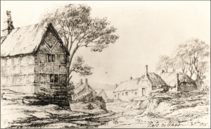 A drawing by Mariamne Congreve shows Barrows house on the left, on the corner of what is now Well Lane.